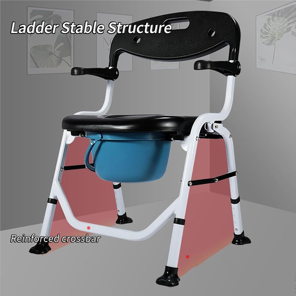 Baño Portatil Silla WC con Ruedas Plegable, Silla Ducha WC para Ancianos con Inodoro, Silla De Ducha con Ruedas, Silla WC Personas Mayores, 136 Kg