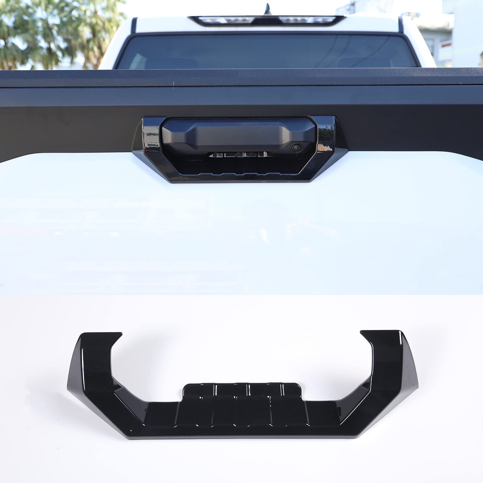 LLKUANGABS Car Tailgate Handle Decorative Cover Fit for Toyota Tundra 2022 2023 Car Rear Trunk Door Handle Panel Cover Exterior Accessriose (Bright Black, Handle Outer Frame)