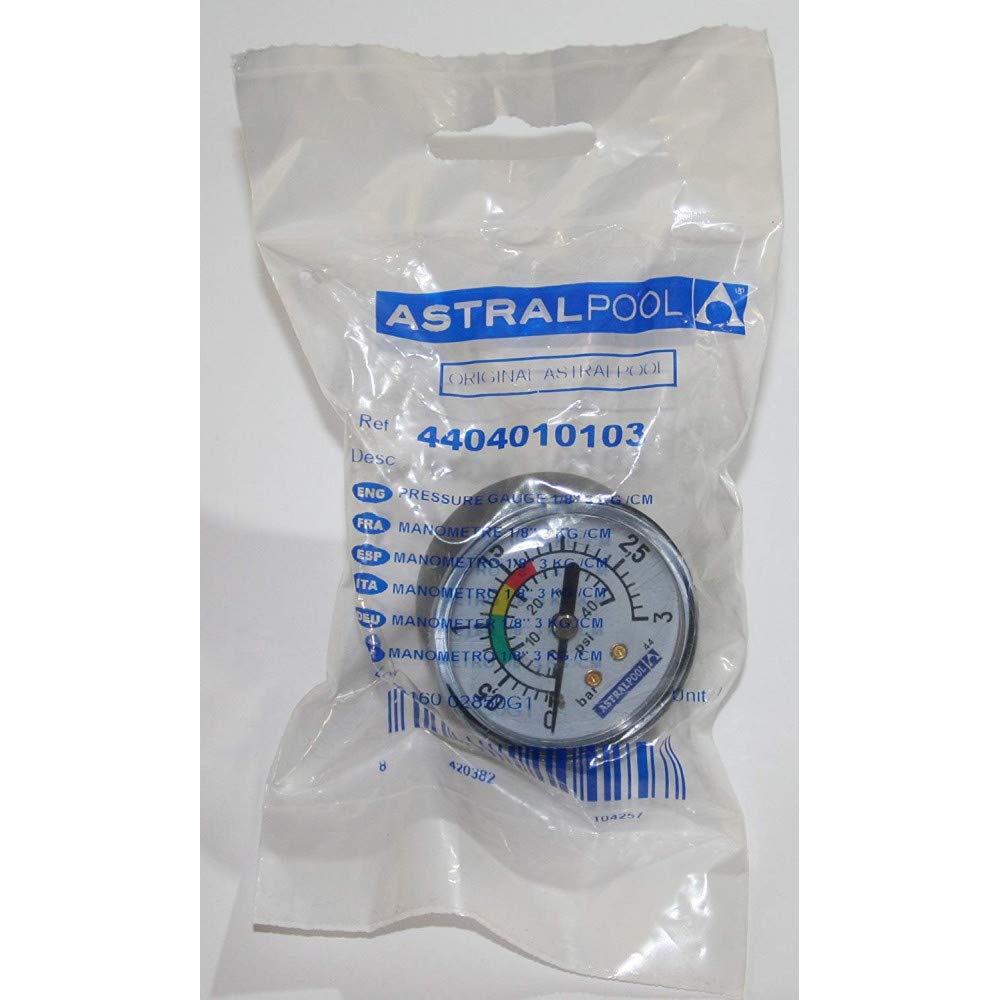 jardiboutique astralpool - Manometro astralpool per filtro a sabbia piscina a 3 bar, 4404010103, attacco posteriore 1/8"