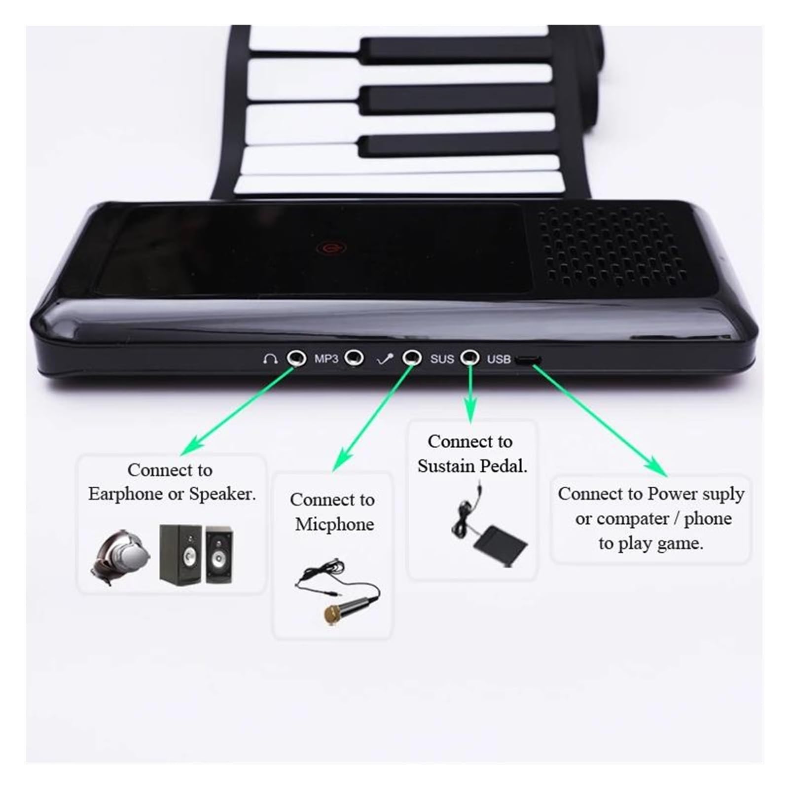 Tastiera Elettronica Professionale Tastiera Elettronica Pieghevole Per Pianoforte Arrotolata A Mano Da 88 Tasti Per Adulti Principianti Casa Professionale Versione Ispessita(Black)
