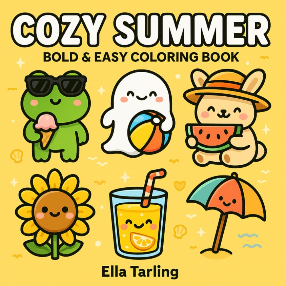 Cozy Summer – A Bold & Easy Coloring Book for Kids & Adults: 40 Cute & Simple Designs for Relaxation and Fun