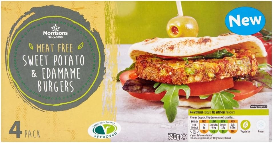 Morrisons Meat Free Sweet Potato and Edamame Burgers, Pack of 4 (Frozen