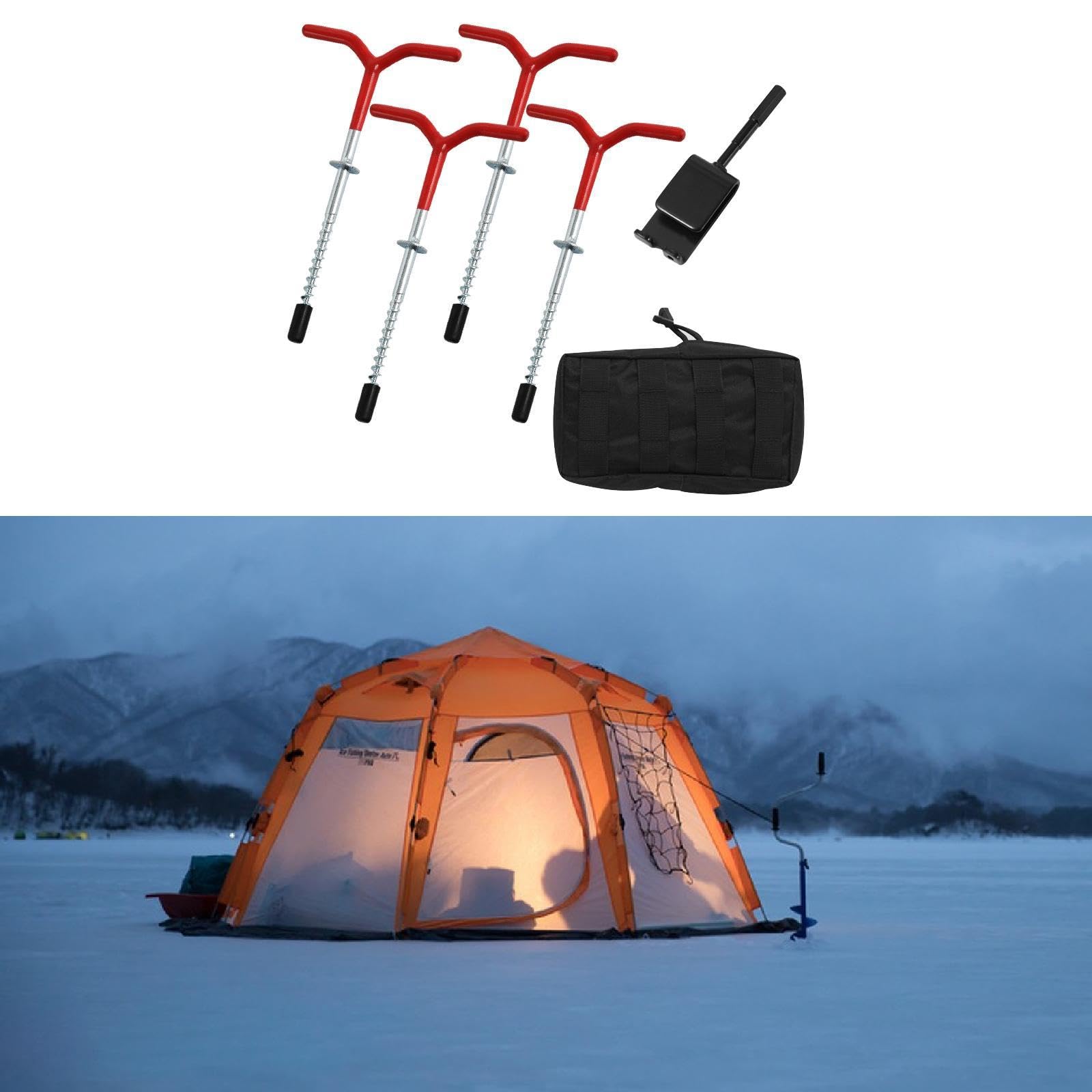 kowaku 4 Pieces Ice Anchor Drill Adapter Ice Fishing Anchors Heavy Duty Tent Pegs Equipment Sturdy Fishing Anchor Tool Tent Stakes, Without Socket