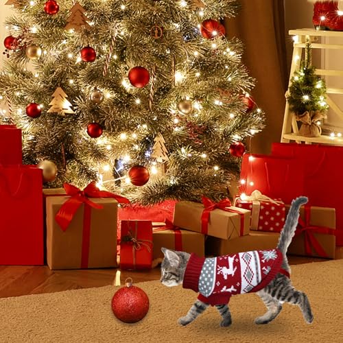 Cat Christmas Sweater Pet Winter Warm Coat Pajamas Reindeer Snowflake Knitwear Cat Sweater for Cats Kitty Puppy (Reindeer, S) - Image 6