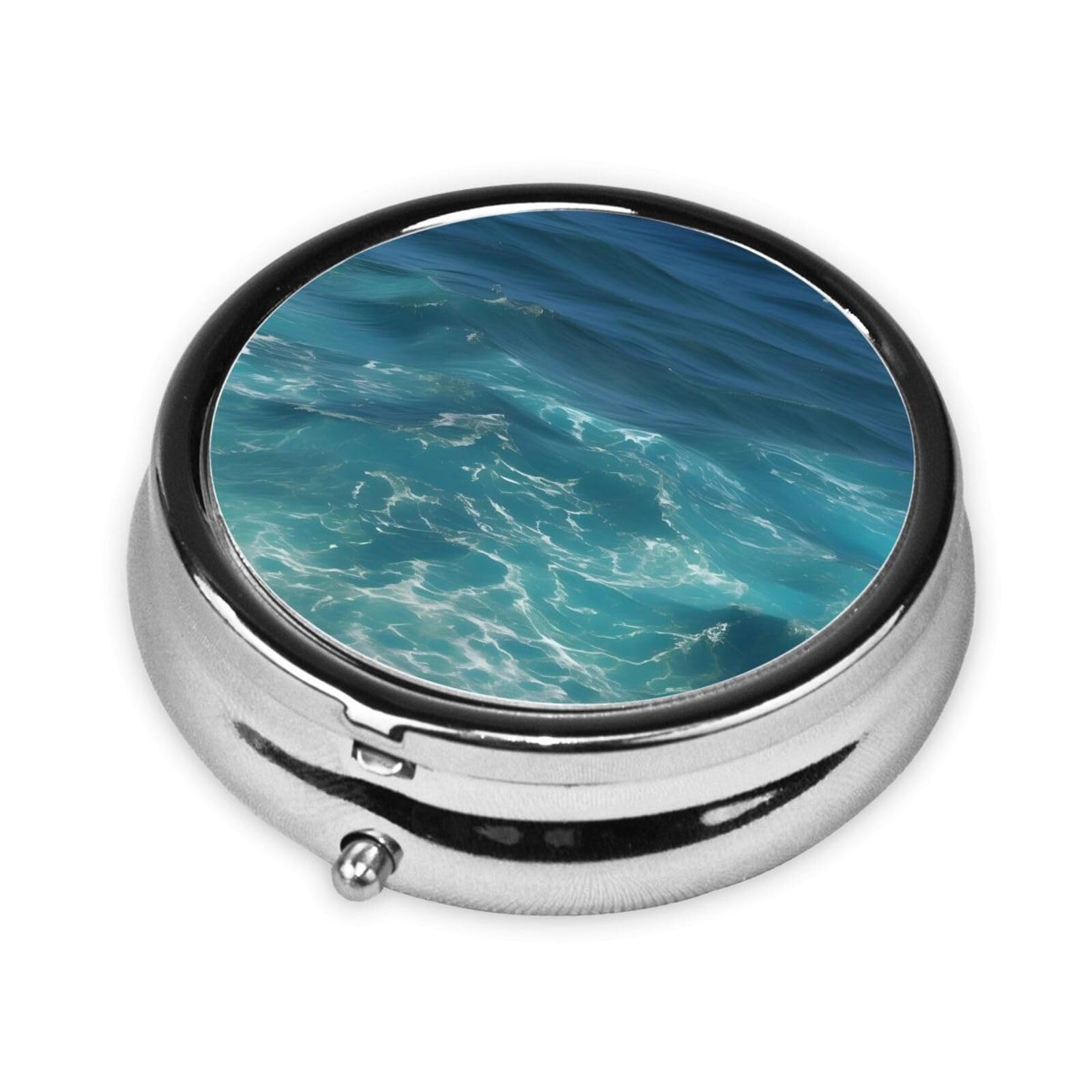 Cute 3-Compartments Round Pill Box The Deep Ocean Small Pill Case Portable Medicine Dispenser,for Pocket Purse