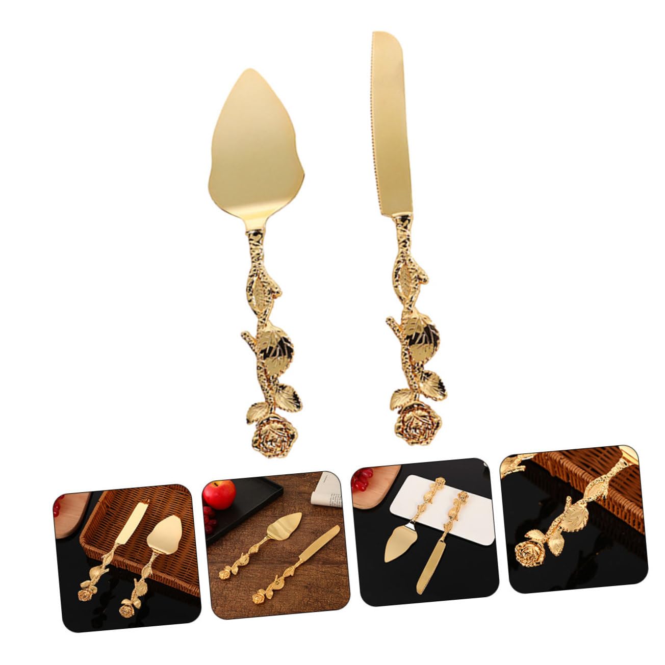 Hemobllo Set de Couteau à Glacer et Pelle à Tarte en Alliage de Zinc Doré, Facile à Nettoyer, pour Servir et Découper Gâteaux Lors des Fêtes