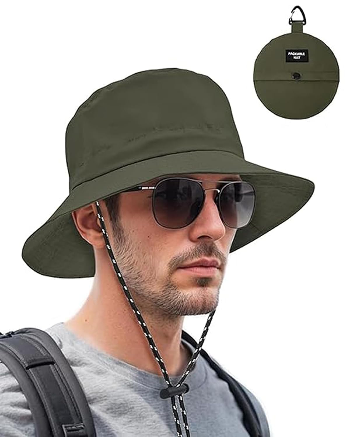 NHCDFARain Cap for Men, Bucket Hat for Men- Lightweight, Quick-Drying, Waterproof Outdoor Sun Cap for Hiking, Unisex Foldable Sun Protection Hat with Portable Storage