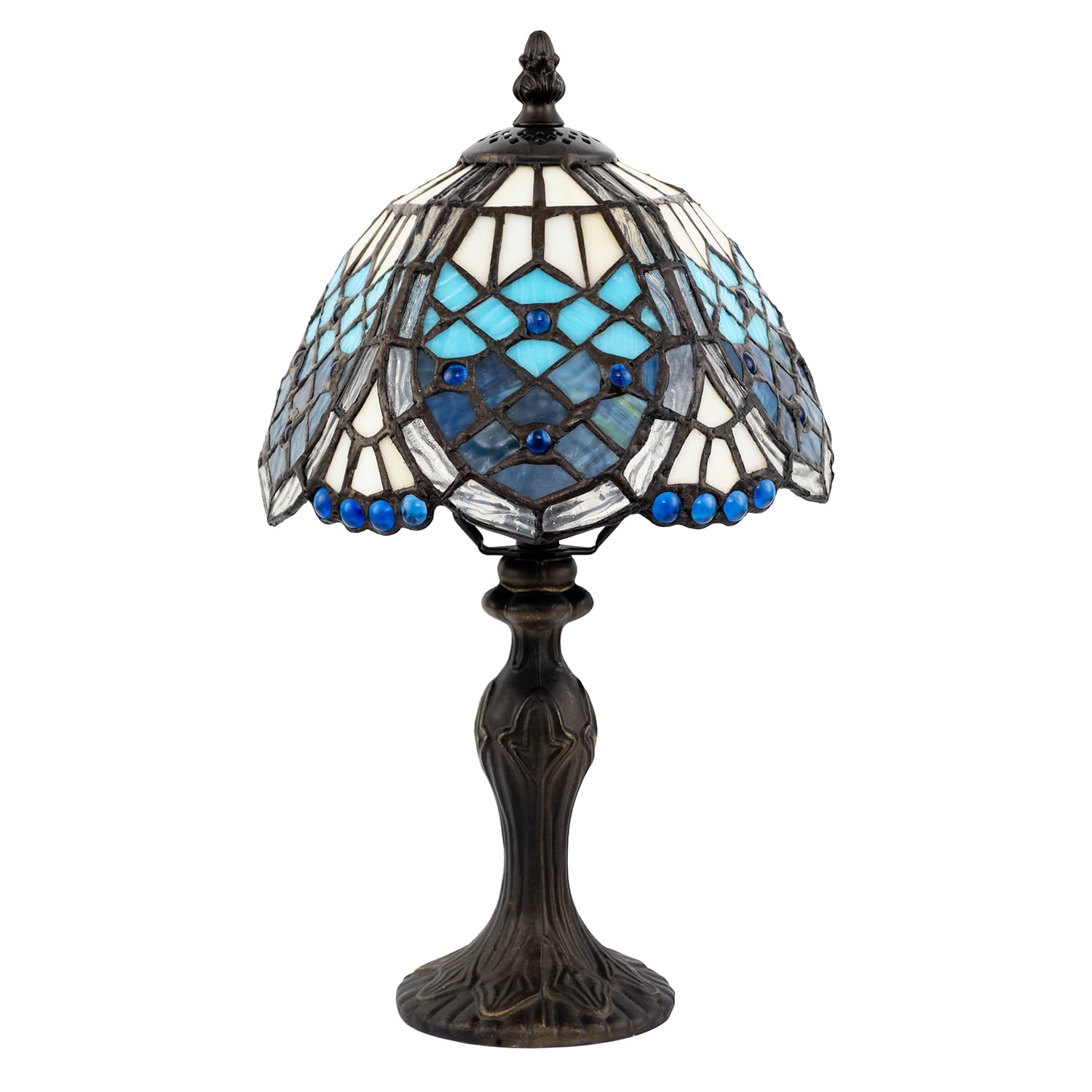 Rackhams Sky Blue Sleek Hand Crafted Beaded Tiffany Table Lamp In Midnight And