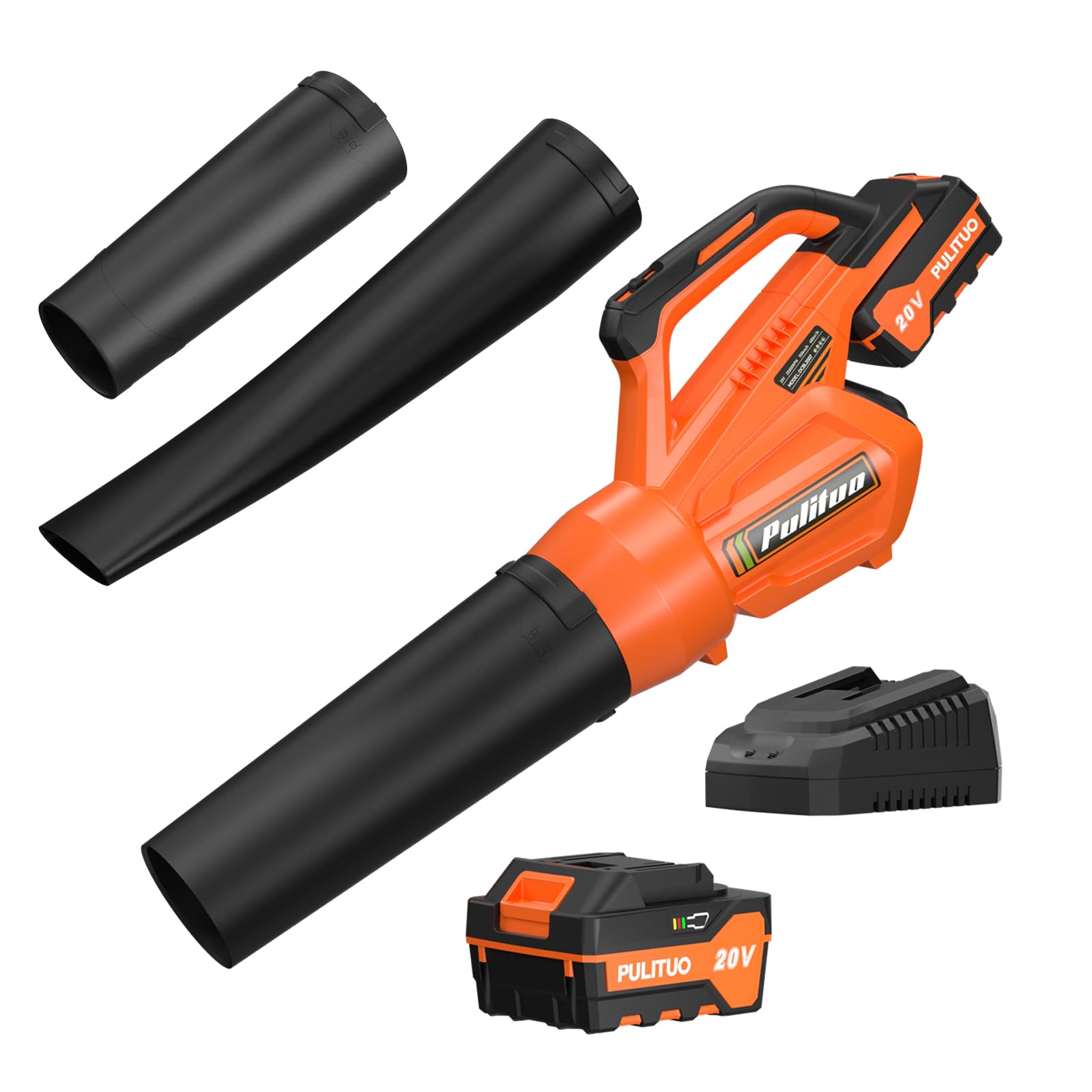 PULITUO 20V Cordless Leaf Blower with 4.0Ah Battery and Charger, 400 CFM/22500RPM Electric Leaf Blower with Long and Short Extension Nozzles, Lightweight Handheld for Garden Leaves, Yard Cleaning.