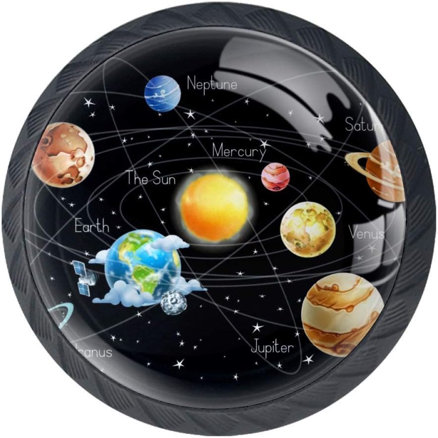 Solar System Planet Glass Knobs and Pull Handle for Dresser Chest of Drawers Wardrobes Bathroon Kitchen Cupboards Cabinets 4 Pack
