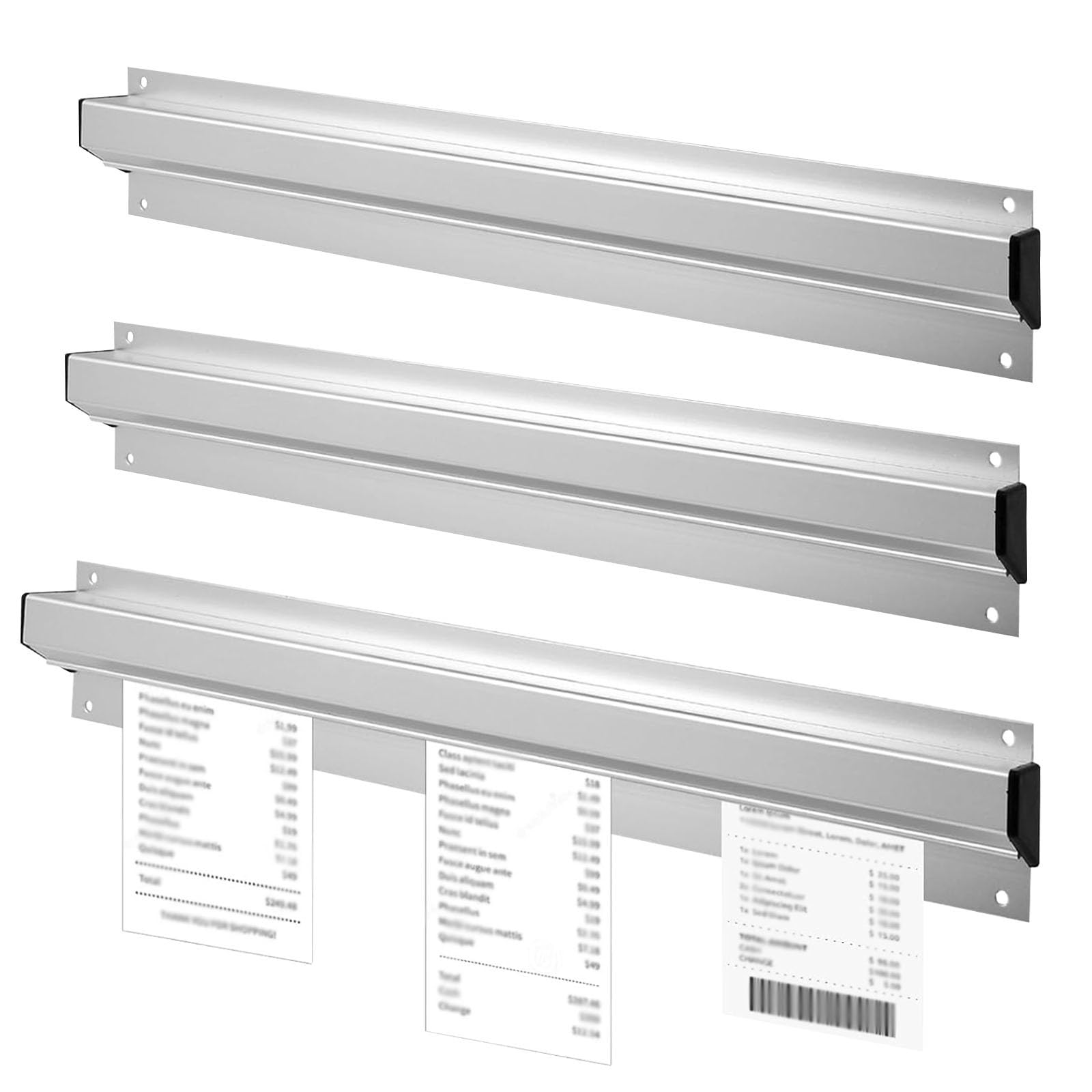 HAIXHX comandero hosteleria Kitchen Ticket Holder Rail 36 Inch, Aluminum Order Display Track for Catering Restaurant Hotel Cafes, 1 2 3 4 PCS Self Adhesive Receipt Holders Strip with Screw(3pack)