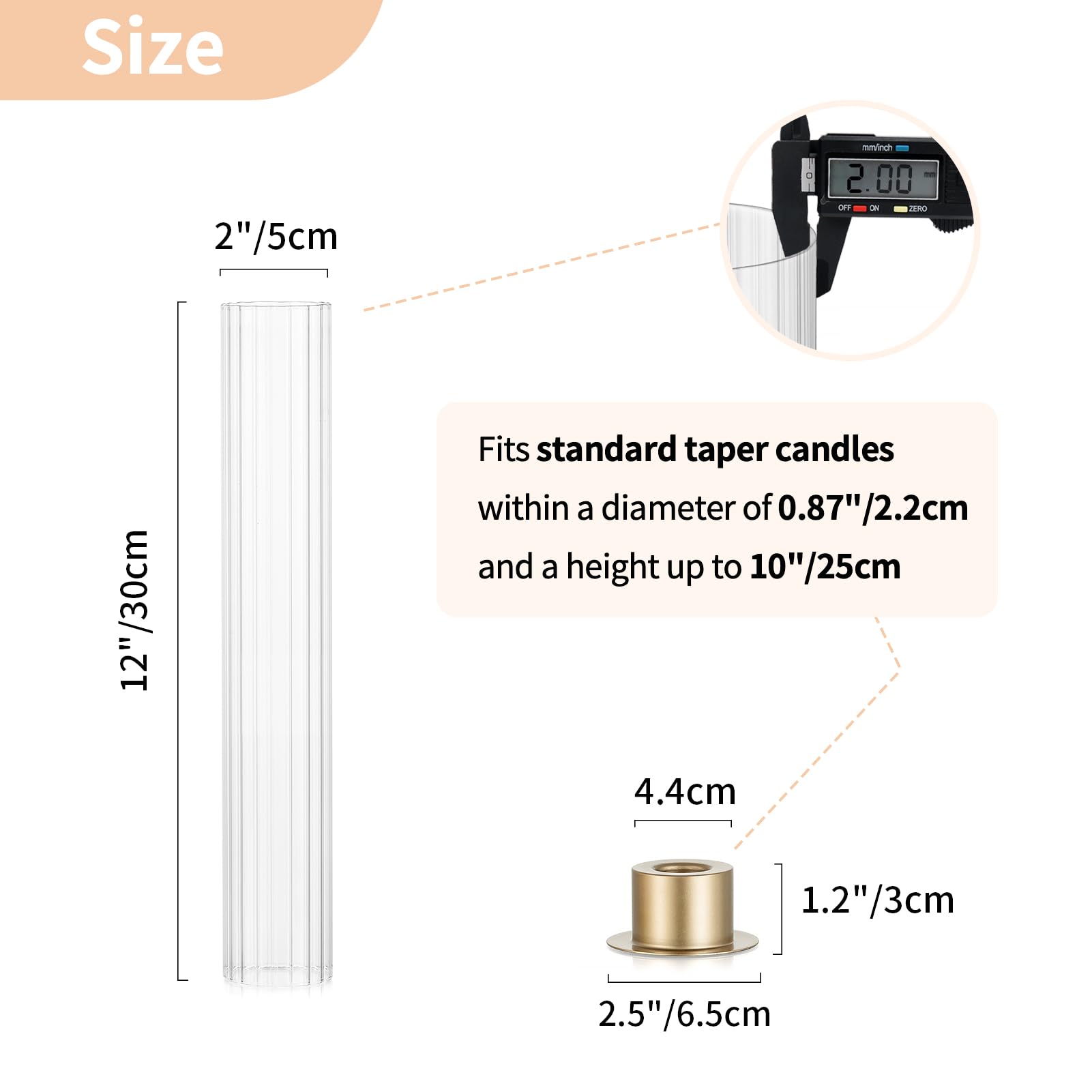 NUPTIO Kerzenständer Gold Glaszylinder für Kerzen: 10 Stück Kerzenhalter Stabkerzen Glas Stabkerzenhalter Ohne Boden Goldene mit Glasaufsatz Windlicht Hochzeit Weihnachten Advent Tisch Dekorationen
