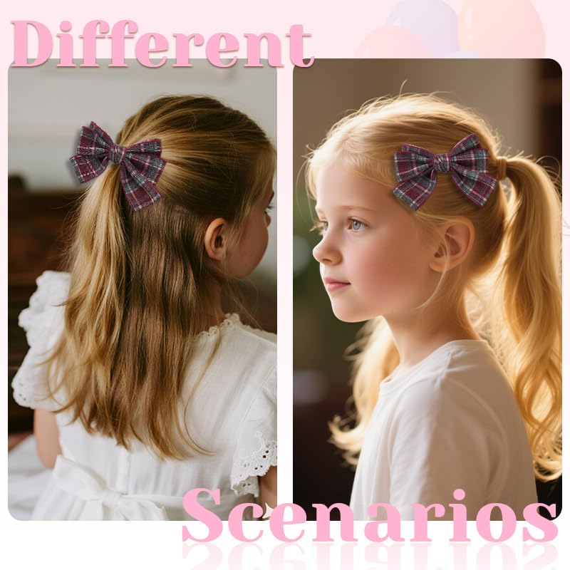 Pinzas para cabello con lazo a cuadros rojos estilo británico Borhmty miniatura 5