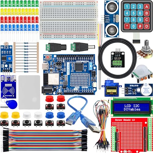 DIYables STEM V4 IoT Starter Kit – Fully Compatible with Arduino UNO R4 WiFi, Includes DIYables STEM Board, Sensors, Display, Modules, Expansion Board, Breadboard, Jumper Wires