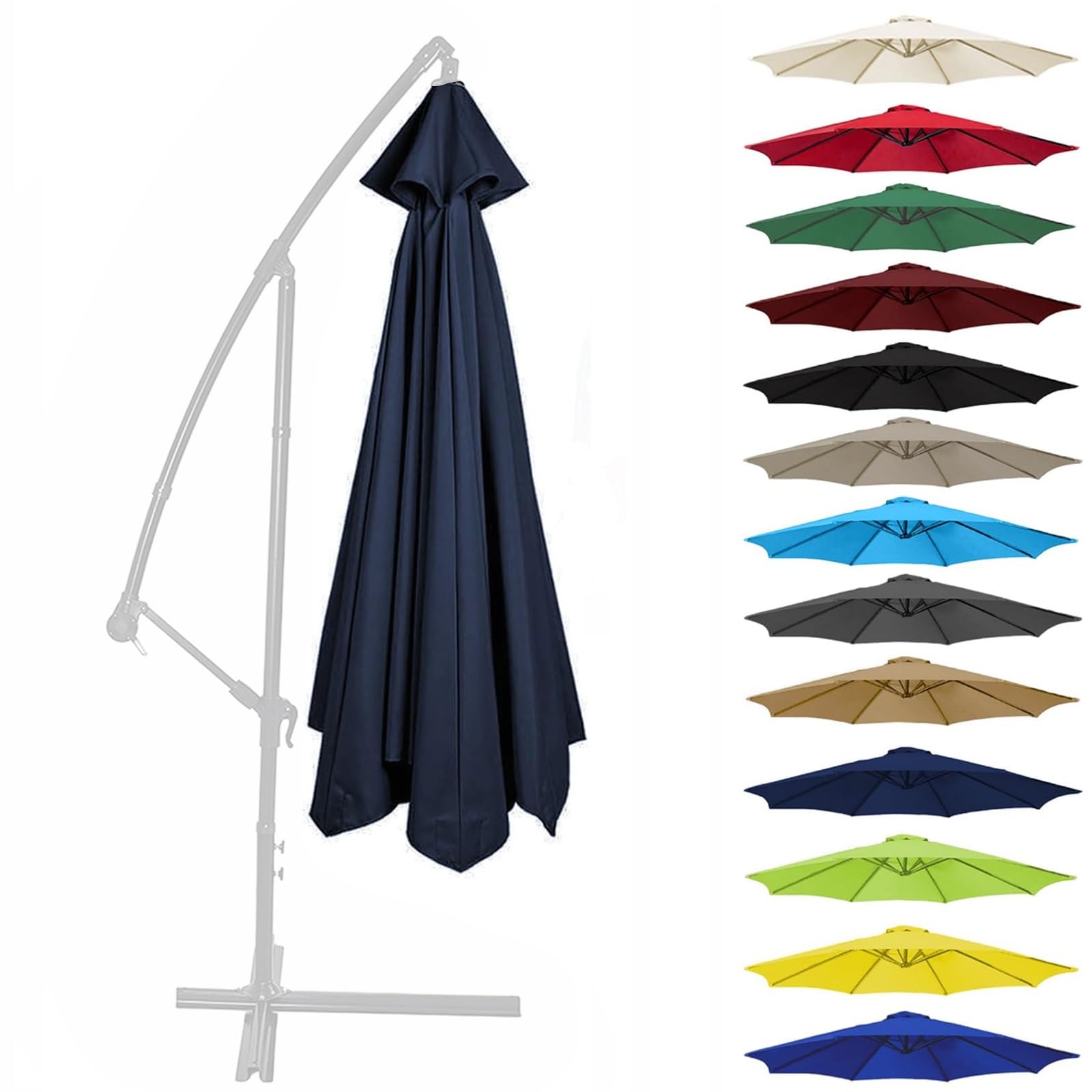 Generico Baldacchino di Ricambio Ombrelloni 2,0M 2,70M 3,0M (6/8 Stecche) - Tela di Ricambio Copertura per Ombrellone UV50+ - Facile da Cambiare, 10+ Colori(Navy Blue,3.0m 6 Ribs)
