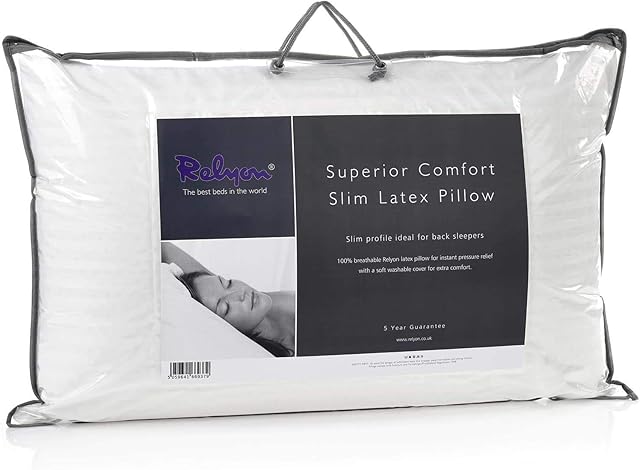 Relyon Superior Comfort Slim Breathable Latex Pillow with a Soft 100% Cotton Cover, White, W68cm x H40cm x Depth 13cm, 124024469