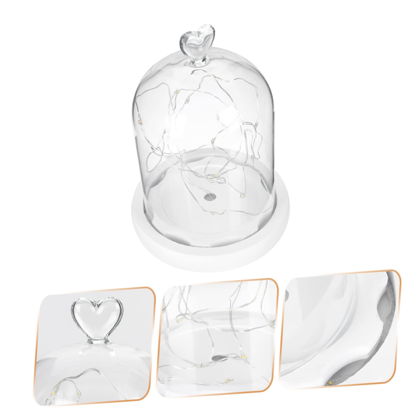 Cabilock 1Pc Fleur Couverture Gâteau Conteneurs Bougie Conteneurs Gâteau Toppers Coeur Affichage Cloche Cloche Cloche en Verre Fleur Cloche avec Lumière Fleurs Éternelles