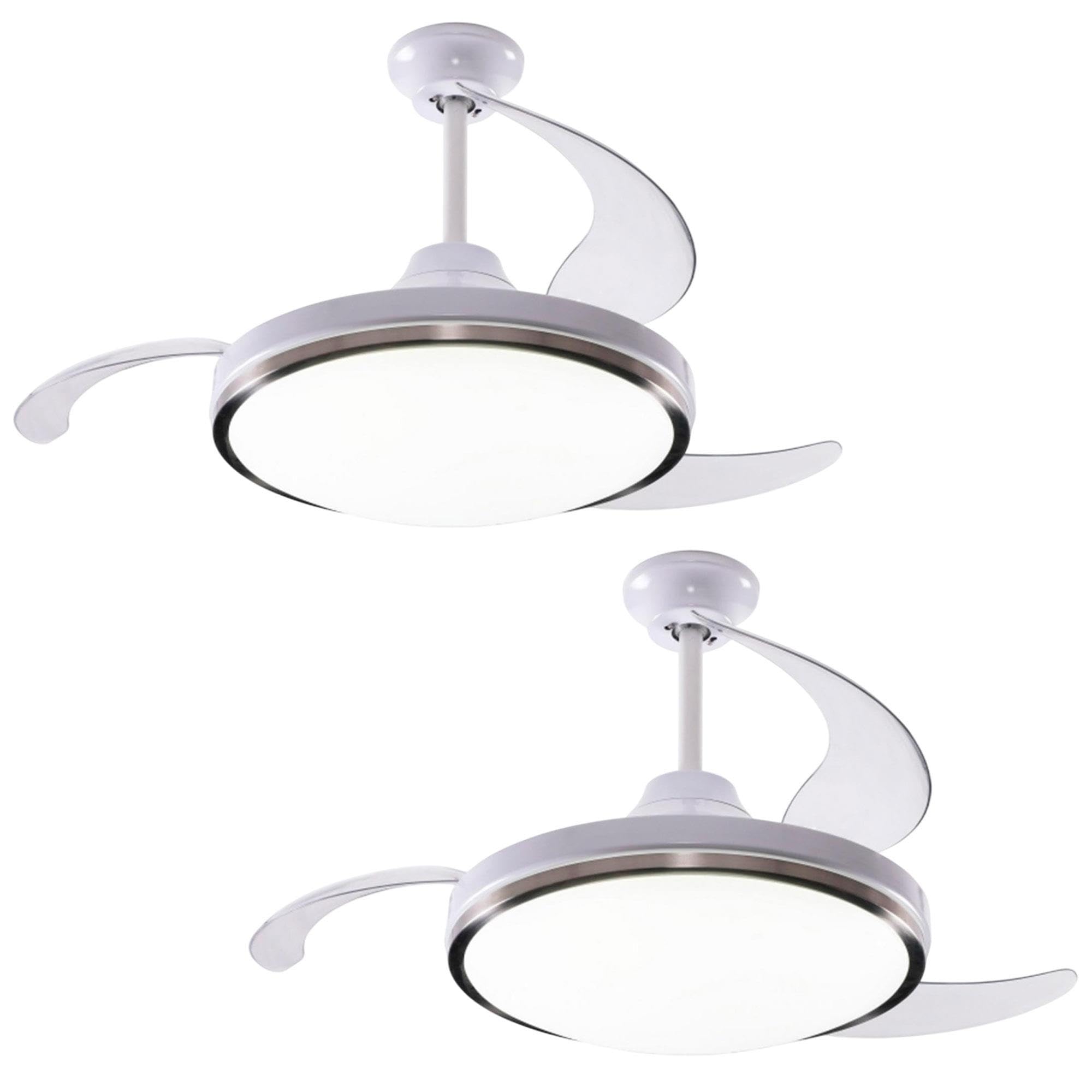 Well Home 2x Ventilador de Techo con Luz LED Ø53x30cm - Aspas retráctiles, Silencioso, 6 Velocidades, Mando a distancia y luz regulable 3 Tonos
