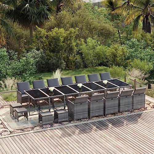 Woonisher Set de Comedor jardín 21 pzas con Cojines ratán sintético Gris Sofá para Muebles de balcón