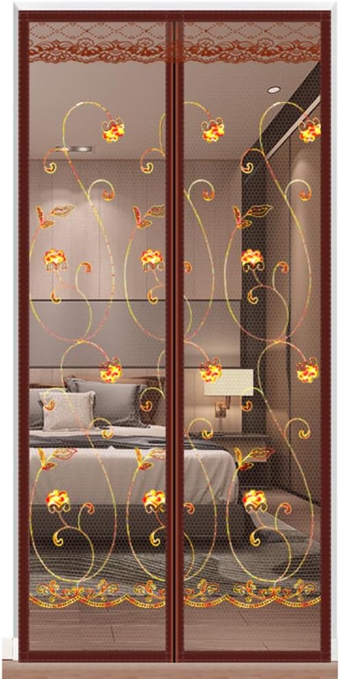 Fly Screens for Doors 80x200 cm/ 90x200cm with Embroidery Pattern, Unique Magnetic Screen Door Heavy Duty Door Screen, Anti Mosquito Mesh Fly Curtain with Powerful Magnets