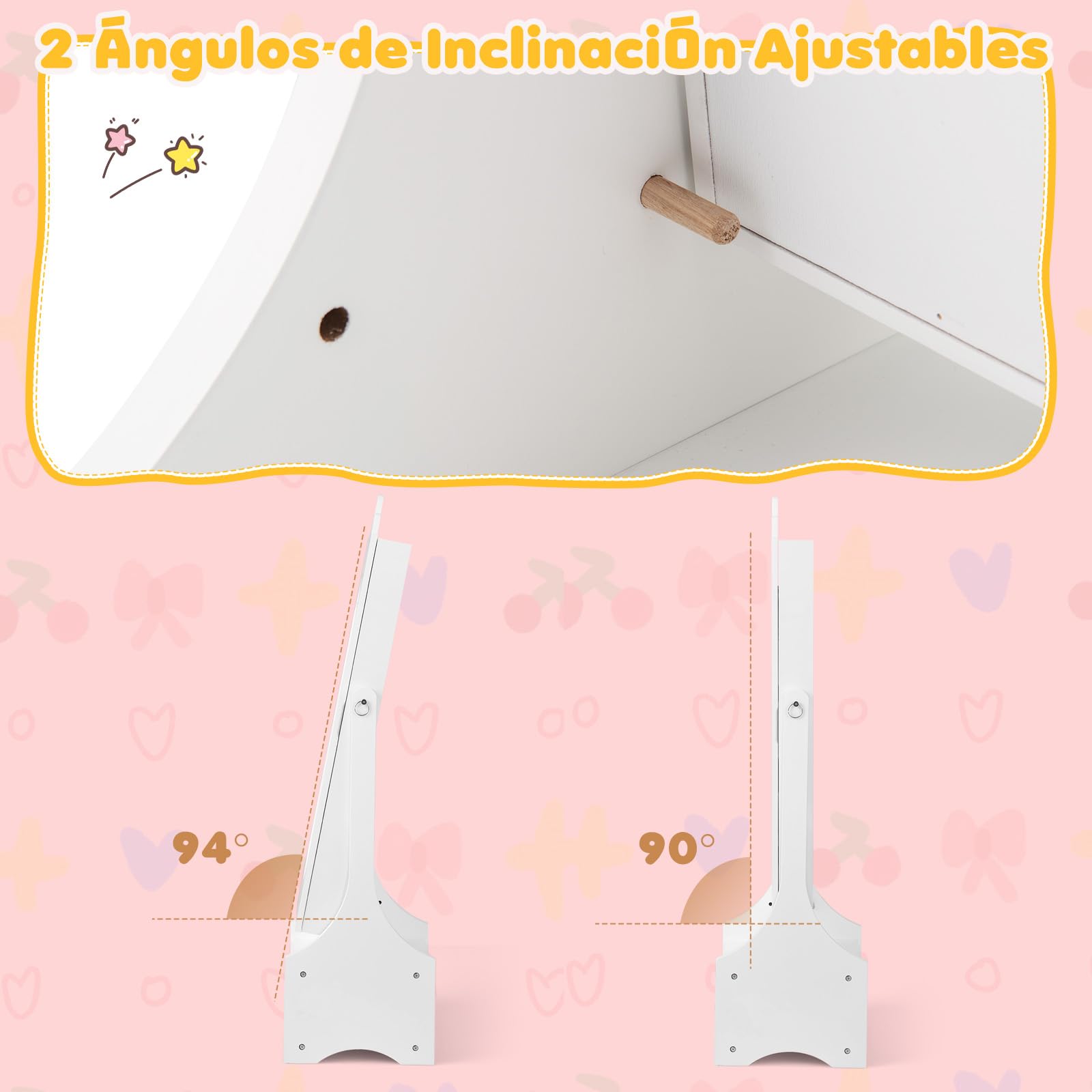 GOPLUS Armario de Joyería para Niños con Espejo de Cuerpo Entero, Organizador de Joyería Infantil de Pie con Cajón Plegable, 2 Ángulos Ajustables, Armario de Joya Princesa para Dormitorio (Blanco)