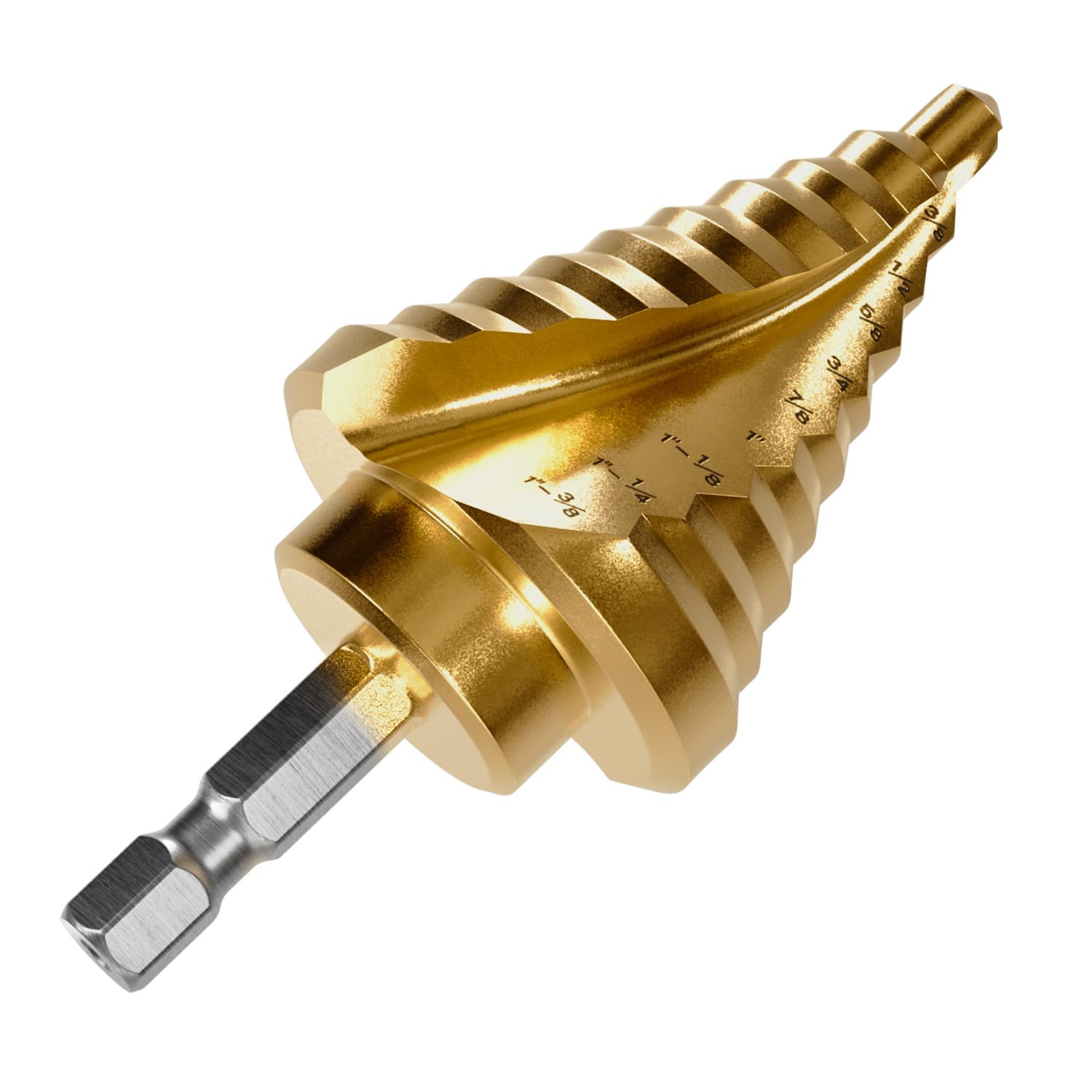 5 Pcs Four Spiral Flute Step Drill Bit Set, 1/8"-1-3/8" HSS Unibit Step 8 thumbnail image