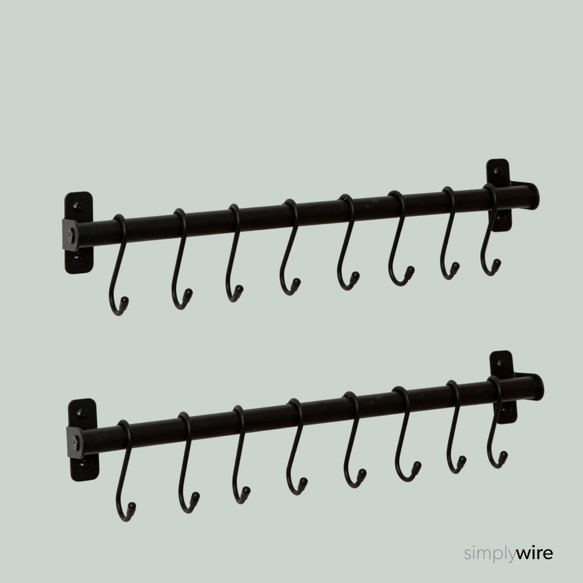 Portautensili Da Parete Simplywire - 2 Guide Con 16 Ganci, Nero, Per Cucina E Bagno