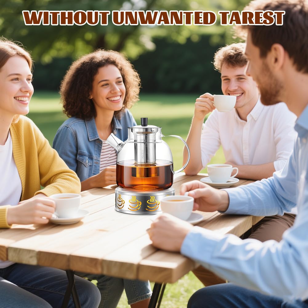 Teiera in vetro da 1,8 litri con fornello, teiera in vetro con colino, teiera con colino per tè sfuso, senza BPA, microonde e lavabile in lavastoviglie