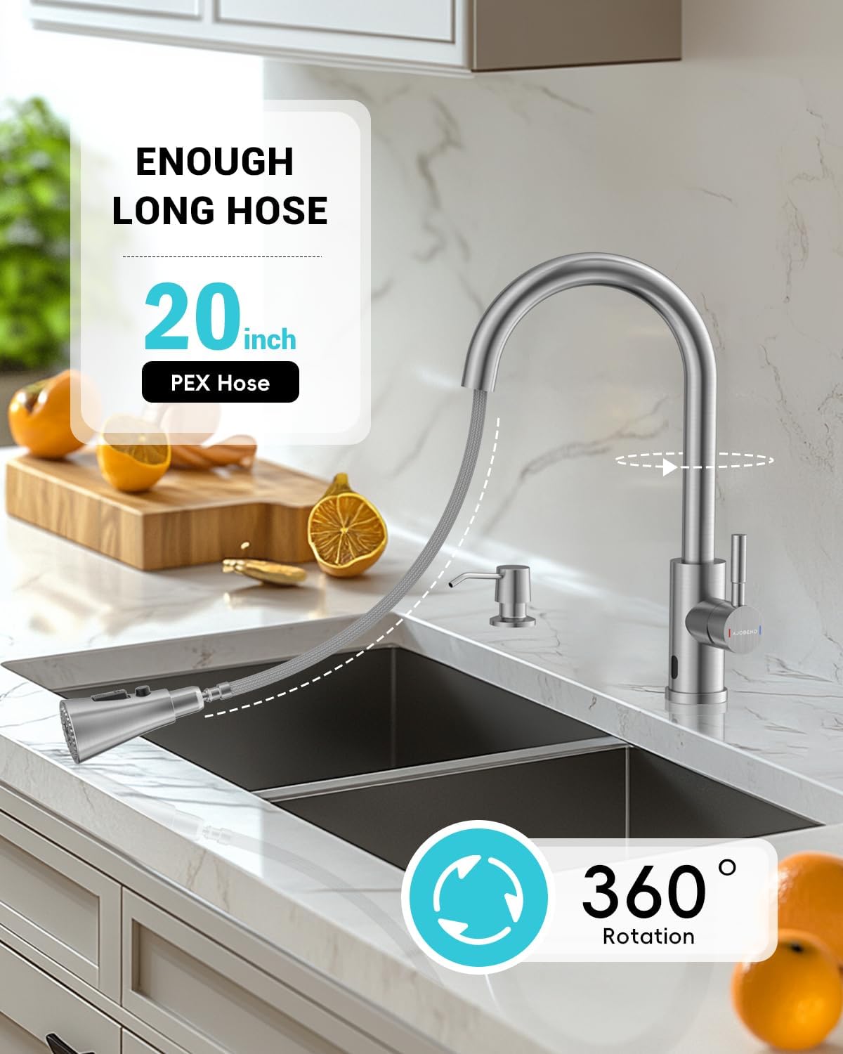 Touchless Kitchen Sink Faucet with Pull Down Sprayer, Motion Sensor Touch on Faucets for Kitchen Sink, 360° Swivel Spout, Brushed Nickel