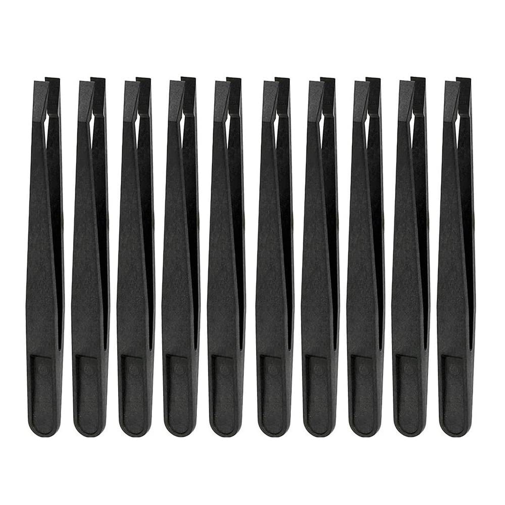 10pcs Plastic Slant Flat Tip Anti Static Tweezers for Electronics Jewelry DIY Repair Tool (93301 10pcs)