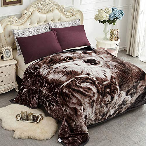 Jyk Heavy Korean Faux Mink Fleece Blanket, 5 Lb - 2 Ply Reversible 520Gsm Silky Soft Plush Warm Blanket For Autumn Winter (Queen, Dark Wolf/Wolf) #TOP1