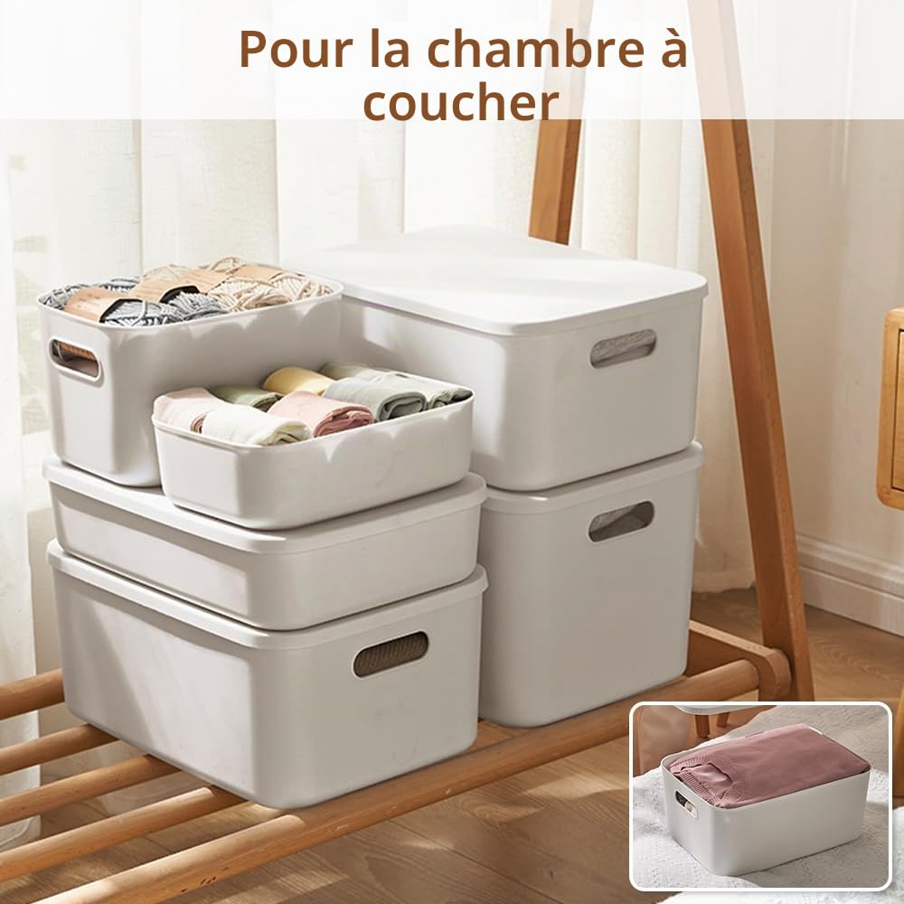 Lot de 8 boîtes de rangement avec 4 couvercles, panier rangement plastique | rangement avec poignées, boîtes de rangement multifonctionnelles pour cuisine, bureau, placard, salle de bain, jouets