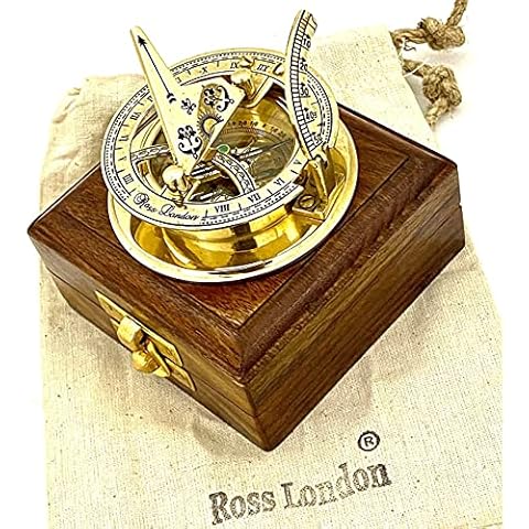 Ross London Esfera de sol de latón macizo con brújula y caja de madera Cover