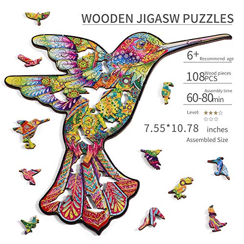 BananMelonBM Hummingbird Wooden Puzzles for Adults, 108 PCS Animal Unique Shaped Wooden Jigsaw Puzzles - 7.55 x 10.78 Inches, Creative Gift for Teenagers and Adults - Image 5