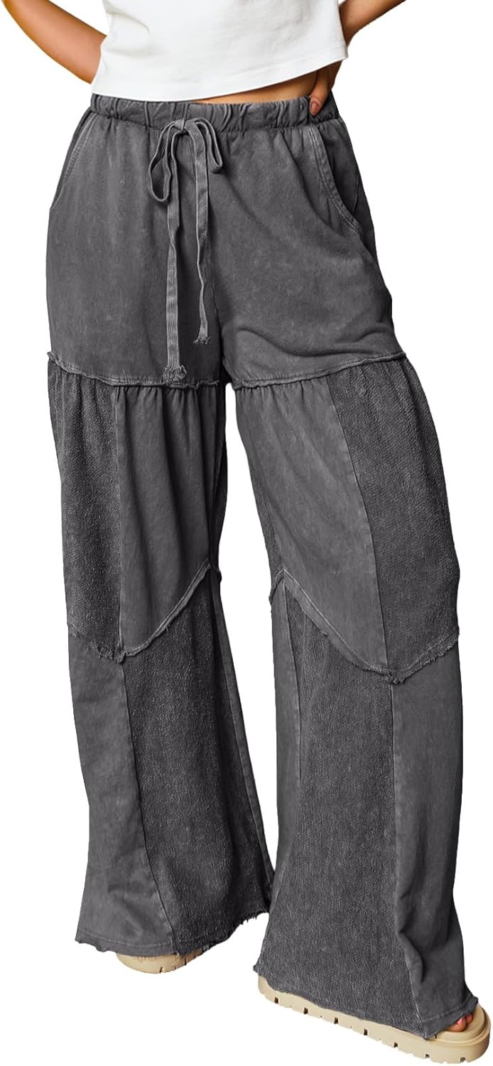 SHEWIN Women Washed‑Out Effect Fabric Pants Stretchy Wide Leg Trousers 2026