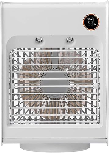 JH Pequeño ventilador portátil de aire acondicionado personal, mini ventilador USB con luz nocturna y modo de 3 velocidades, pequeño ventilador de