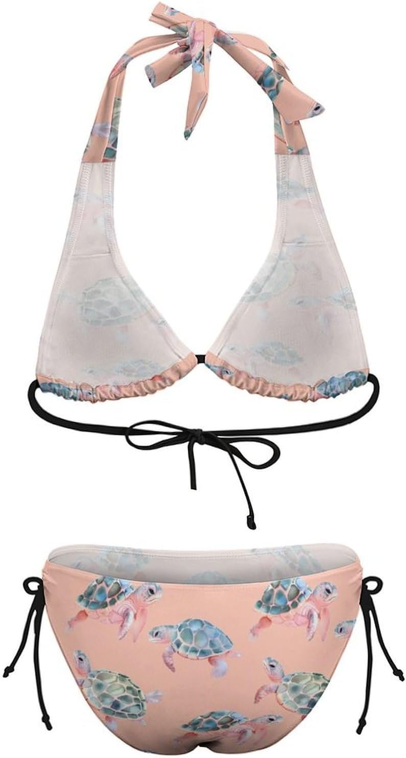 Cute Little Turtles Novelty Women's 2 Piece String Bikini Set Swimsuits Bathing Suit Swimwear