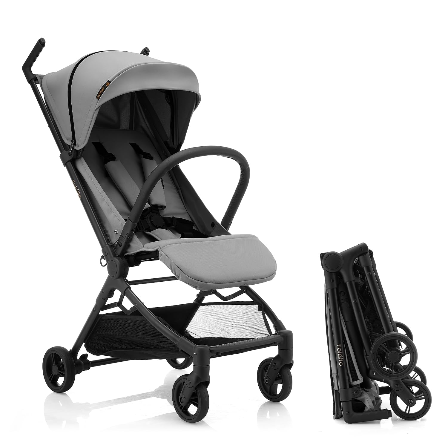 Gromast Passeggino da viaggio per aereo, ultra compatto e leggero, solo 4,5 kg, passeggino portatile per neonati, con tettuccio UPF 50+ e portabicchieri, grigio