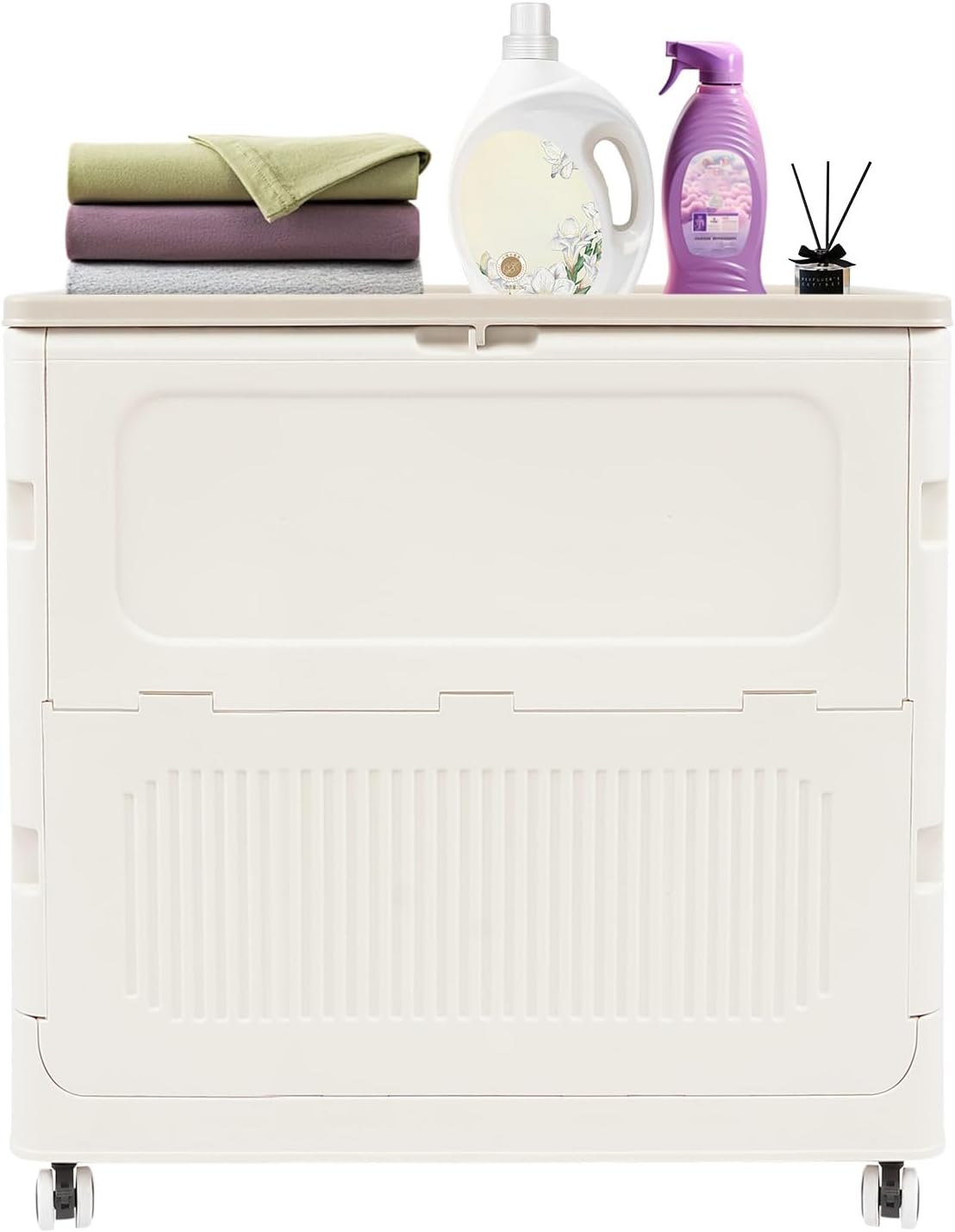 32.22gal Large Capacity Rolling Laundry Basket Collapsible Laundry Hamper with Lid for Bathroom, Dorm, Laundry Room (White)