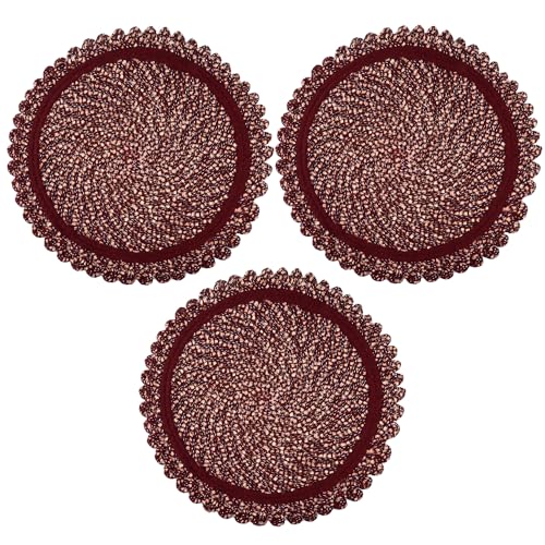 Image of Kuber Industries Door Mat | Round Shape Feather Cotton Reversible Mat | Door Mat for Home & Kitchen | 20 Inch | Large | Pack of 3 | Maroon