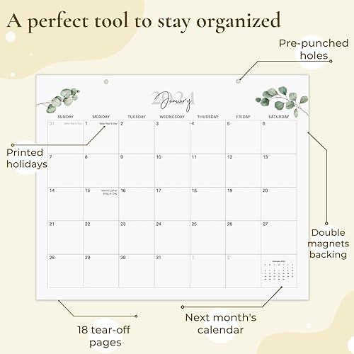 Miniatura 6 de Calendario magnético para refrigerador, de enero de 2024 a junio de 2025, calendario verde 2024-2025, calendario mensual de 13.5 x 11 pulgadas para