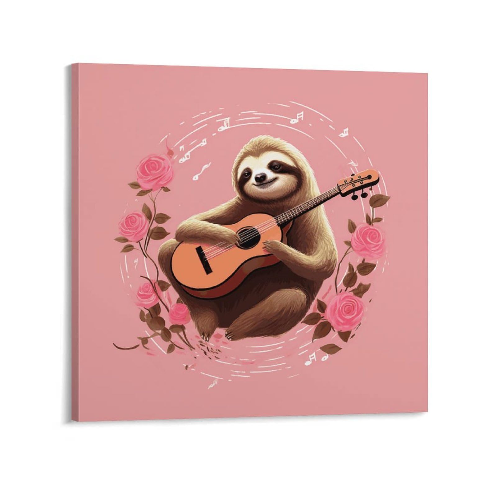 KLOPH Sloth with Musical Notes Canvas Wall Art for Living Room 08x8inch Modern Artwork Painting for Bathroom Hanging Canvas Prints Aesthetic Wallart for Bedroom Kitchen Office Wall Decor