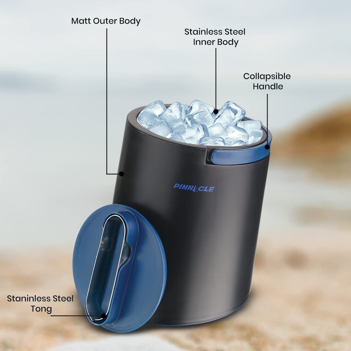 Pinnacle's Polar Ice Pail with Lid and Tongs – Stainless Steel