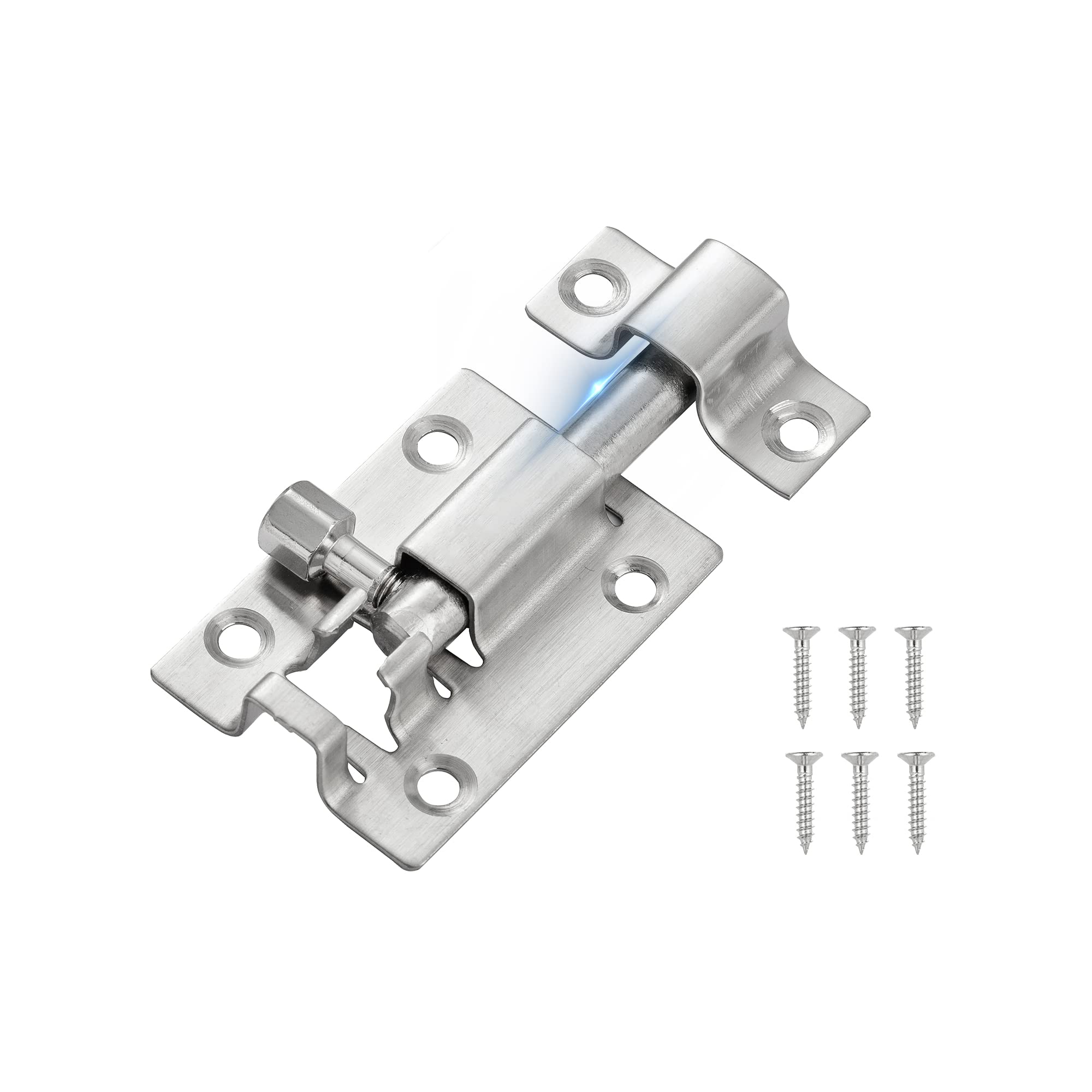 EXGOX Door Lock Bolt Barrel Sliding Latch Lock with Screws Thickened Stainless 2 Inches Bolts Lock Steel Lock Sliding Easy to Install Gate for Bathroom Toilet Shed Door Furniture Pet Gate(Silver)