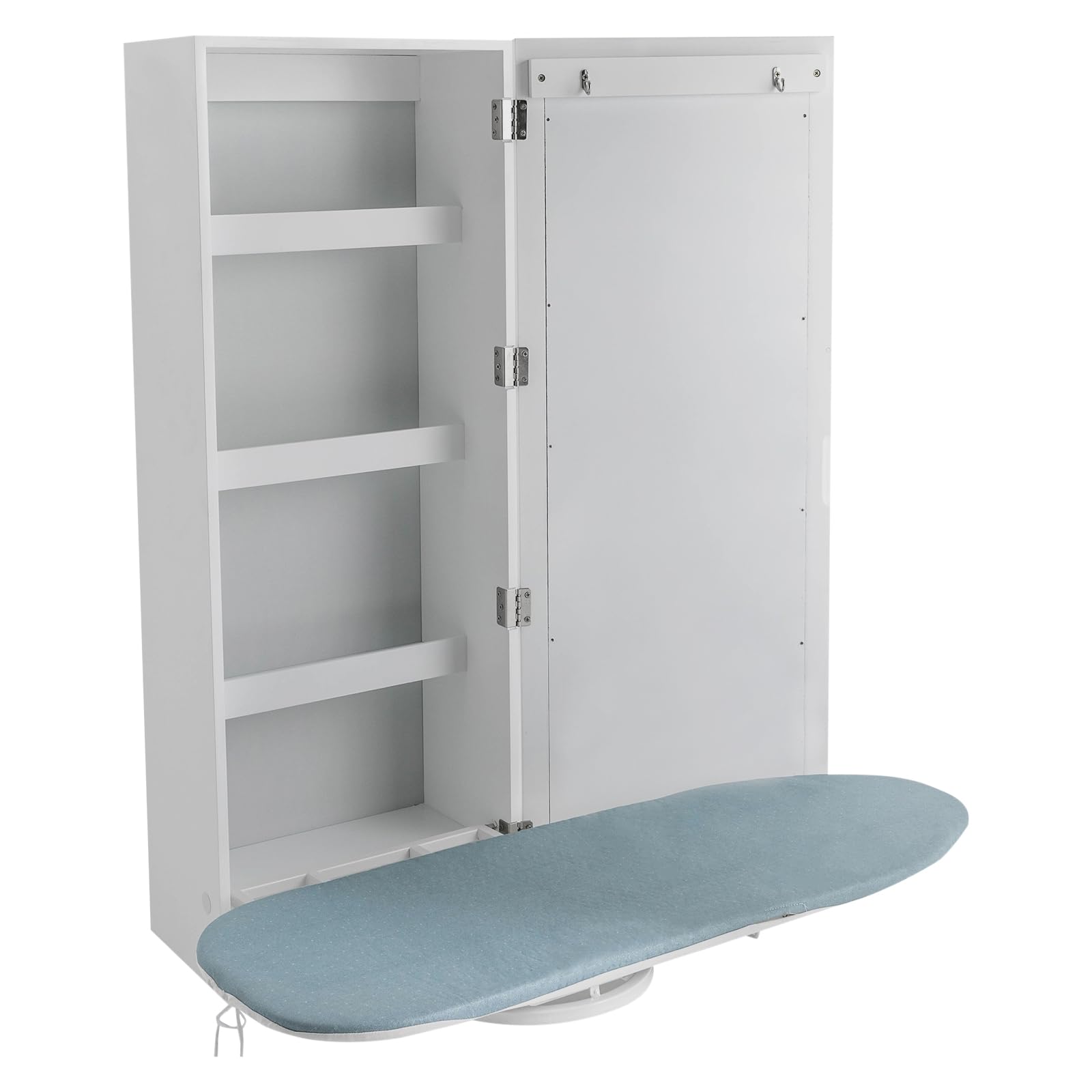 Armario para tabla de planchar, base de metal giratoria de 180 ° y espejo, plegable y oculto, ahorra espacio