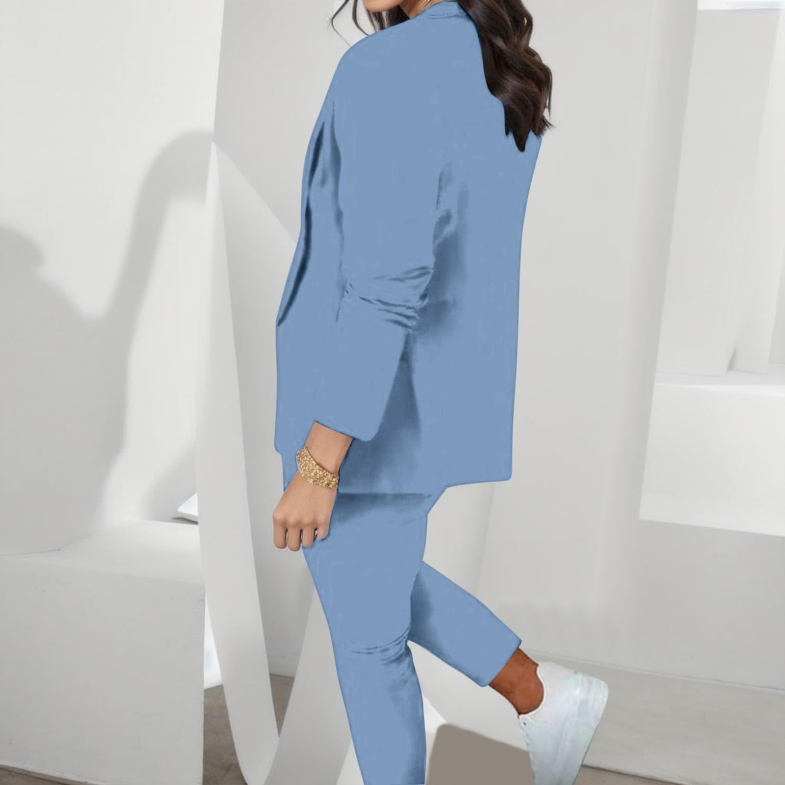 Set di 2 pezzi da donna in cotone con top e pantaloni per sport, fitness, yoga, palestra, abbigliamento chic, uscita città, ufficio, casual, elegante, moderno, A154