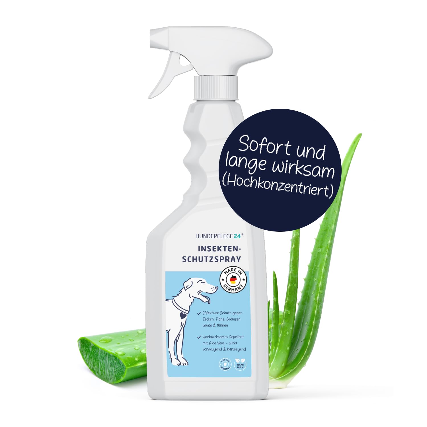 Hundepflege24 Zeckenspray fr Hunde - Hochwirksamer Floh und Zeckenschutz  fr Hunde und Katzen mit Geraniol und Aloe Vera - Insektenschutz gegen  Zecken, Flhe, Milben, Luse, Mcken - 500ml : Amazon.de: Haustier