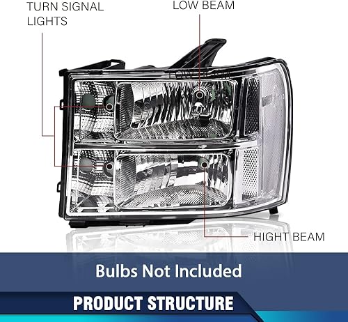 Miniatura 10 de PIT66 Faros delanteros, compatibles con GMC Sierra 1500 2500HD 3500HD del lado del conductor y del pasajero, lente ahumada, carcasa cromada,