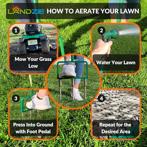 Image of Landzie - Lawn Aerator Tool 42 inch, Spike Tine Manual Aerator