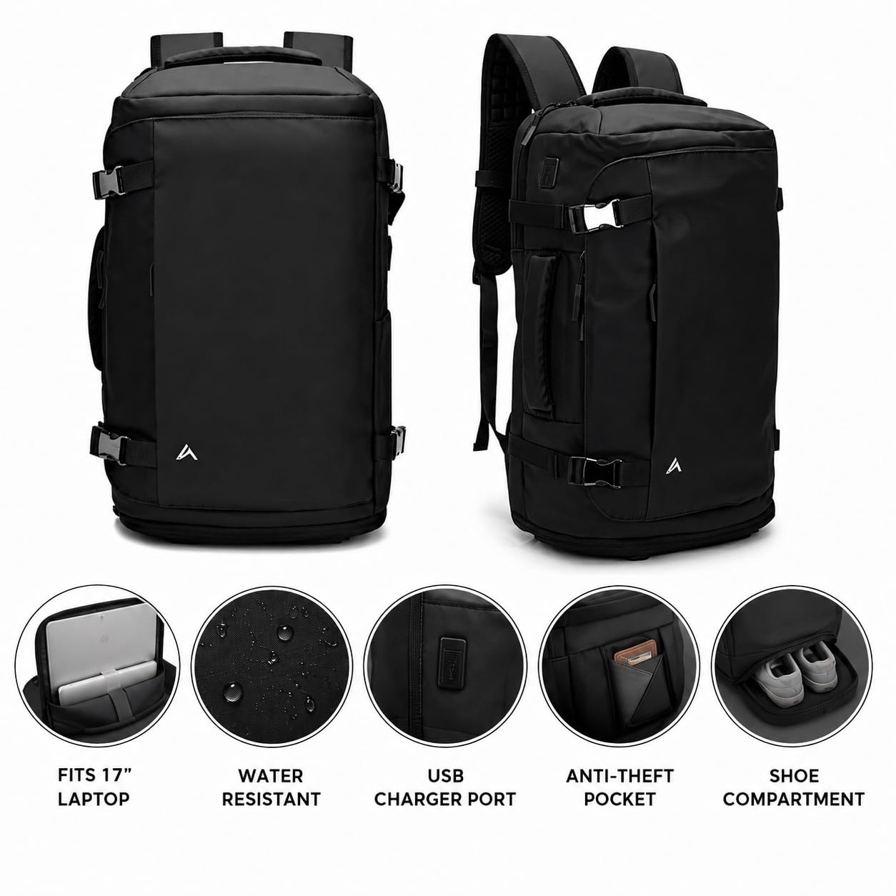 Mochilas de Viaje cabina avión para equipaje de mano de 35L, Unisex de 50x30x20. Travel backpack para Portátil de 15"-17". Mochila al vacío Hombre Mujer (ATMOS + SET 4 COMPRESOR+)